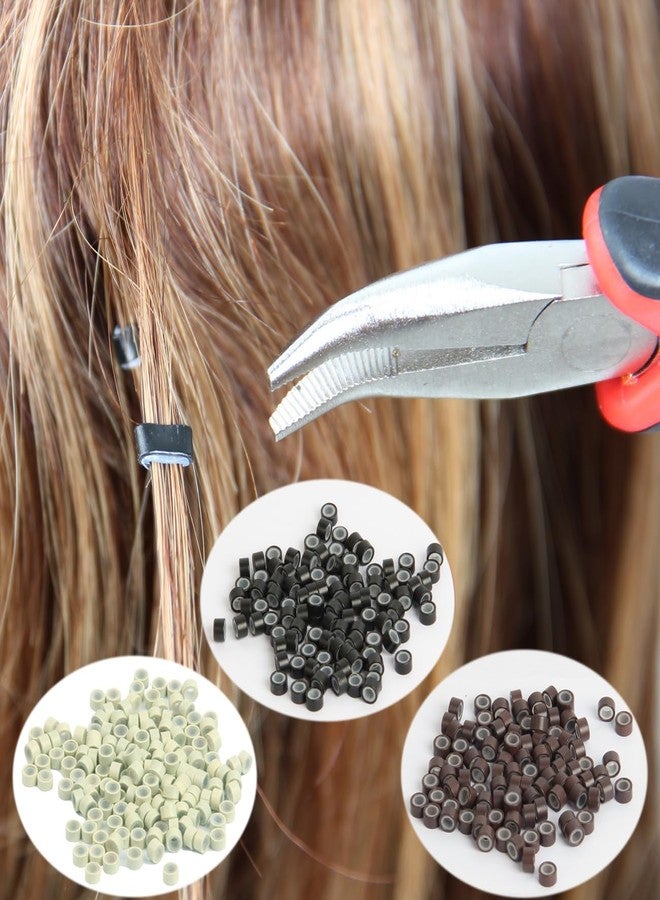 FeiHong 1500Pcs MicroLink Beads for Hair Extensions, Micro Link Rings 5mm Silicone Lined Beads for I Tip Hair Extension Tool (Black, Beige, Dark Brown) - Image 4
