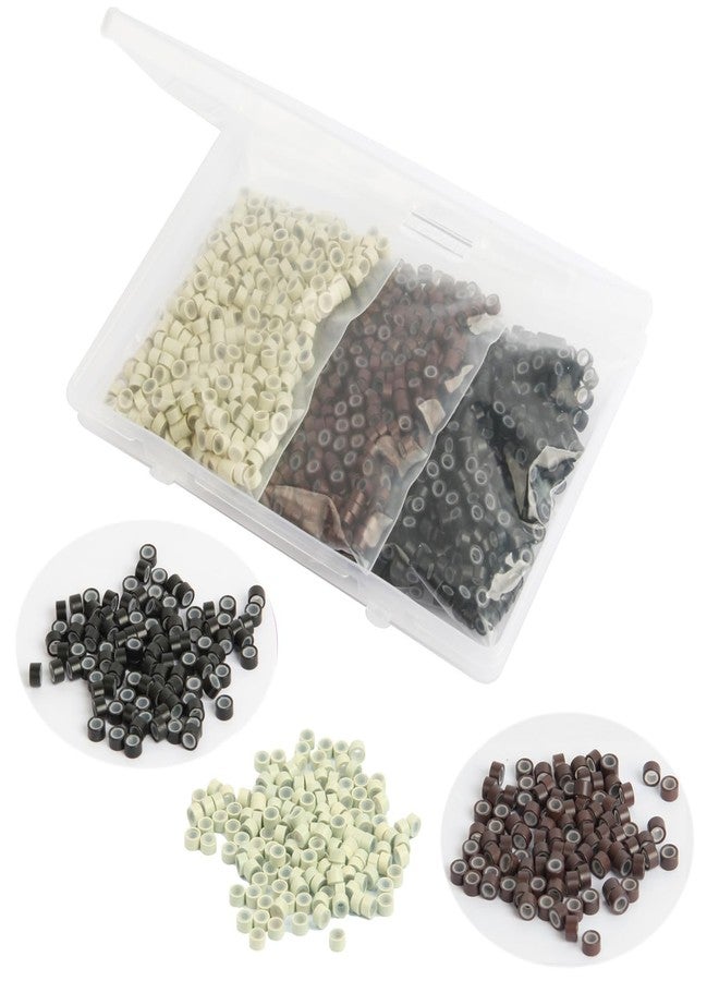 FeiHong 1500Pcs MicroLink Beads for Hair Extensions, Micro Link Rings 5mm Silicone Lined Beads for I Tip Hair Extension Tool (Black, Beige, Dark Brown) - Image 1