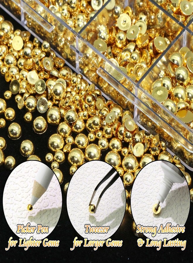 BELICEY Gold Nail Pearls Kits Multisize Flatback Pearl Beads for Nails Acrylic Half Round Pearls for DIY Craft with B7000 Jewelry Glue Pearl Nail Charms Nail Jewels Decorations with Tweezer Picker Pen - Image 3