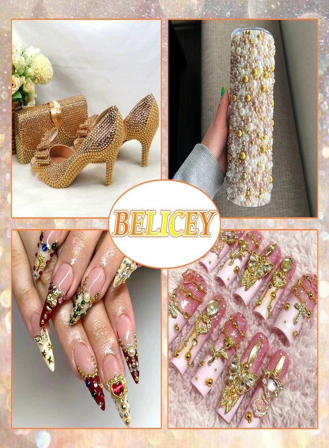 BELICEY Gold Nail Pearls Kits Multisize Flatback Pearl Beads for Nails Acrylic Half Round Pearls for DIY Craft with B7000 Jewelry Glue Pearl Nail Charms Nail Jewels Decorations with Tweezer Picker Pen - Image 5