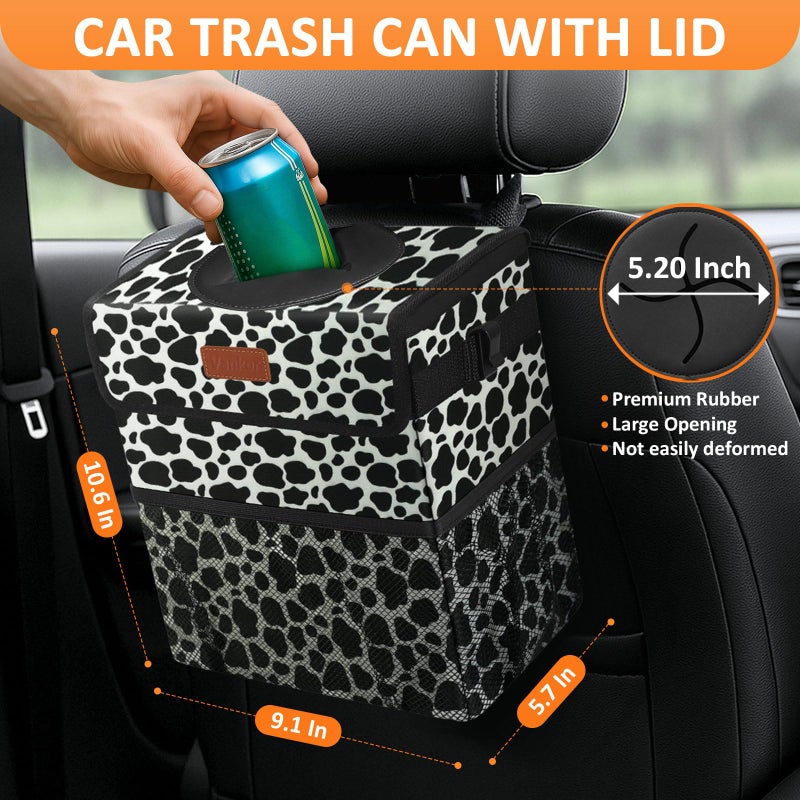 Vankor Car Trash Can for Car Cute,Bag Bin Hanging Waterproof Automotive Garbage Cans Leak Proof Vehicle Trash Can Cow Print - Image 2