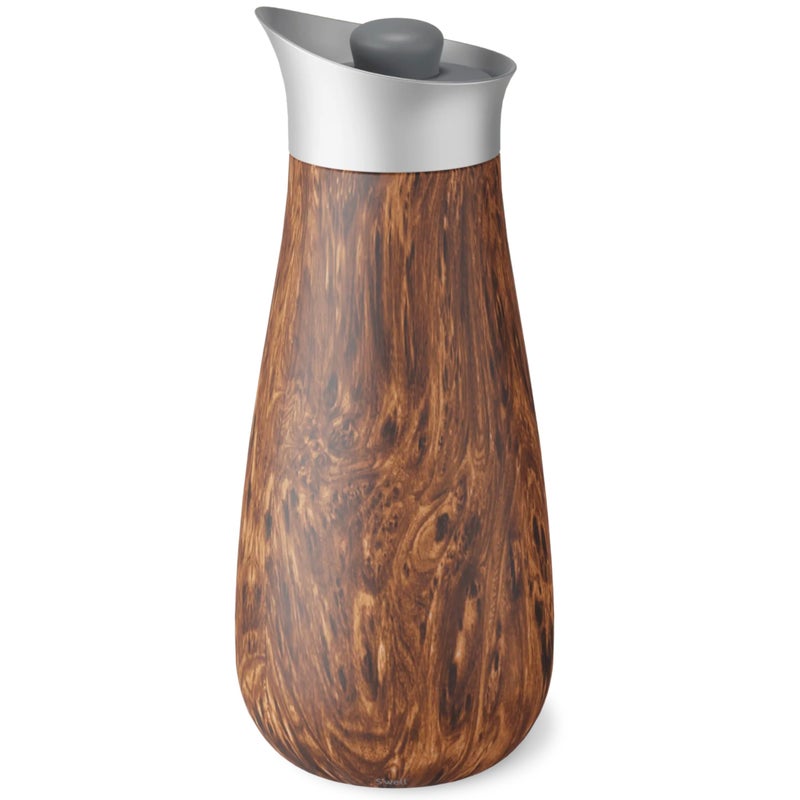S'well Swell Stainless Steel Carafe with Silicone Lid 15L Teakwood Triple Layered Vacuum Insulated Container Keeps Drinks Colder for Longer BPA Free Barware 