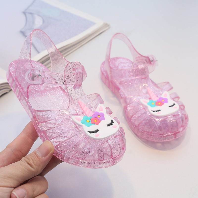 Children'S Sandals Cute Boys Soft Sole Beach Shoes Transparent Glitter Jelly Princess Shoes Breathable Gladiator Shoes - Image 2