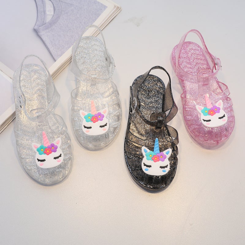 Children'S Sandals Cute Boys Soft Sole Beach Shoes Transparent Glitter Jelly Princess Shoes Breathable Gladiator Shoes - Image 4