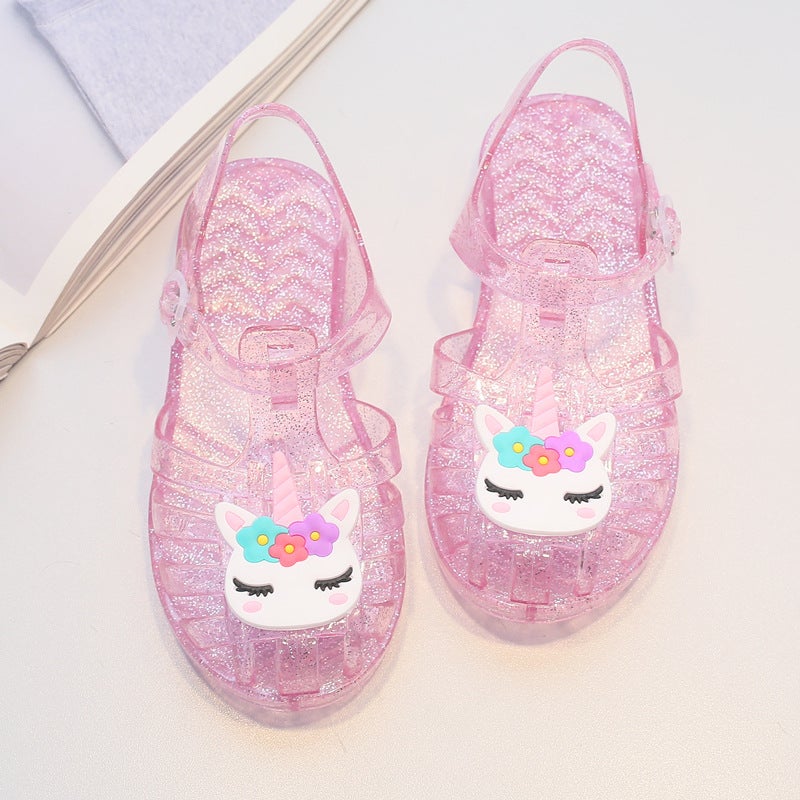 Children'S Sandals Cute Boys Soft Sole Beach Shoes Transparent Glitter Jelly Princess Shoes Breathable Gladiator Shoes - Image 1