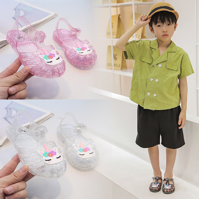 Children'S Sandals Cute Boys Soft Sole Beach Shoes Transparent Glitter Jelly Princess Shoes Breathable Gladiator Shoes - Image 3