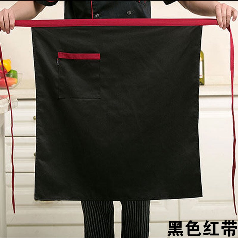 Chef Apron Mens Half-length Hotel Restaurant Restaurant Kitchen Kitchen Special White Waterproof Oil-proof Neck Neck Womens Neck Black Red Belt half thick cotton 