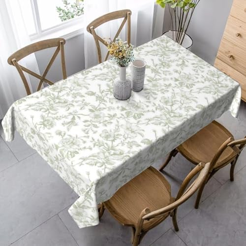 Sorktse Sage Green Floral Tablecloth Rectangle 60x120 Inch Light Green Chinoiserie Floral Table Cloth Polyester Fabric Vintage Spring Summer Flowers Farmhouse Table Cover for Home Party Picnic Outdoor Decor - Image 1