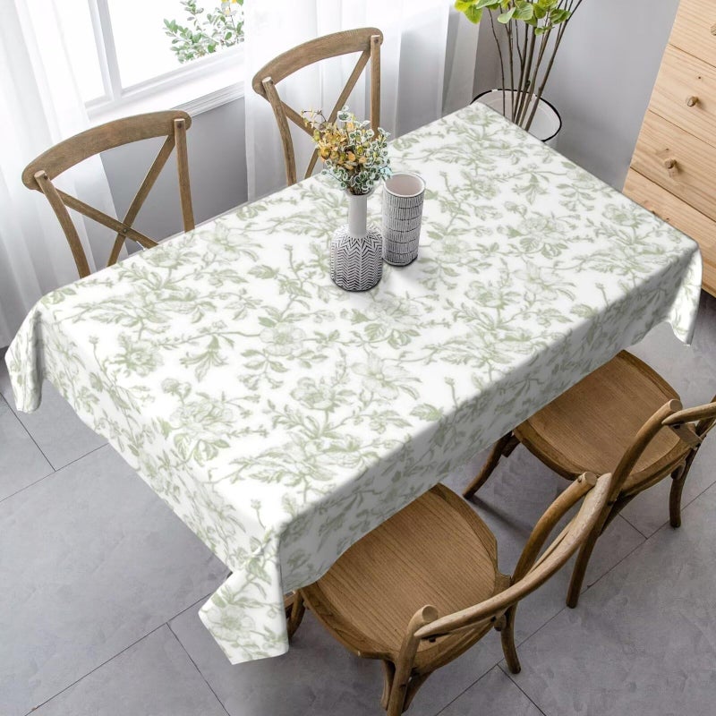 Sorktse Sage Green Floral Tablecloth Rectangle 60x120 Inch Light Green Chinoiserie Floral Table Cloth Polyester Fabric Vintage Spring Summer Flowers Farmhouse Table Cover for Home Party Picnic Outdoor Decor - Image 2