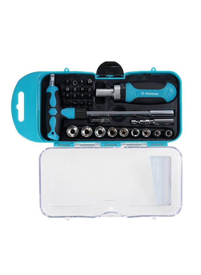PENGGONG Socket Wrench Set Ratchet Screwdriver Combination Set Manual Screwdriver Set Household Multifunctional Screwdriver Bit Set Dual-Purpose Socket Wrench Set 8158  - Image 3