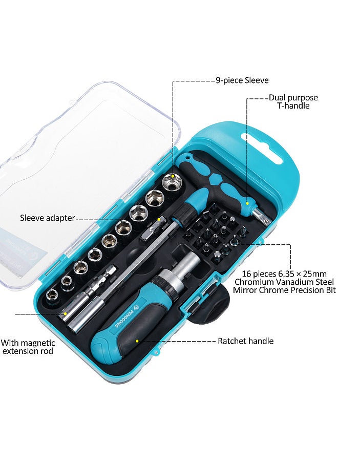PENGGONG Socket Wrench Set Ratchet Screwdriver Combination Set Manual Screwdriver Set Household Multifunctional Screwdriver Bit Set Dual-Purpose Socket Wrench Set 8158  - Image 2