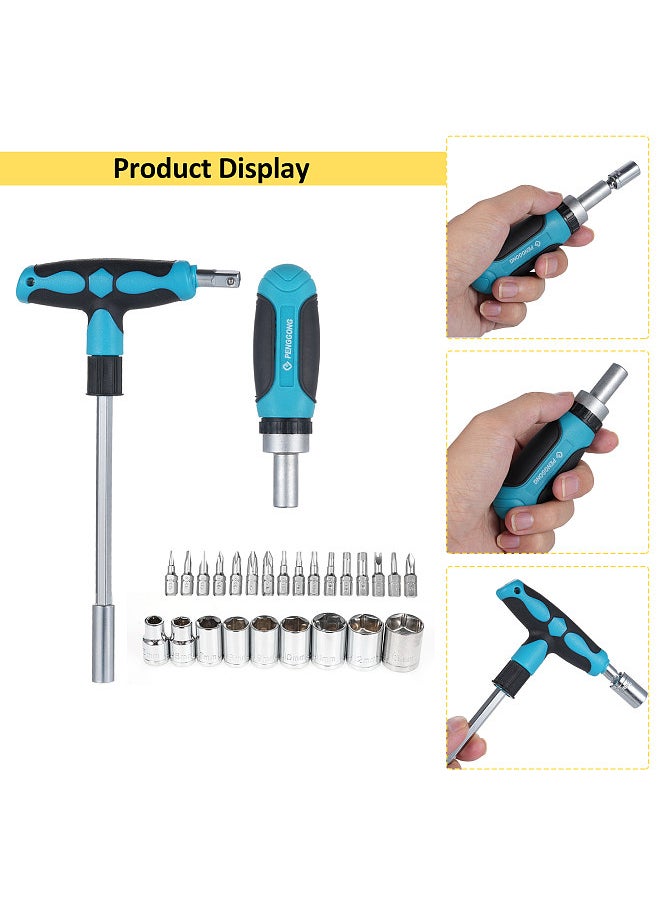 PENGGONG Socket Wrench Set Ratchet Screwdriver Combination Set Manual Screwdriver Set Household Multifunctional Screwdriver Bit Set Dual-Purpose Socket Wrench Set 8158  - Image 4