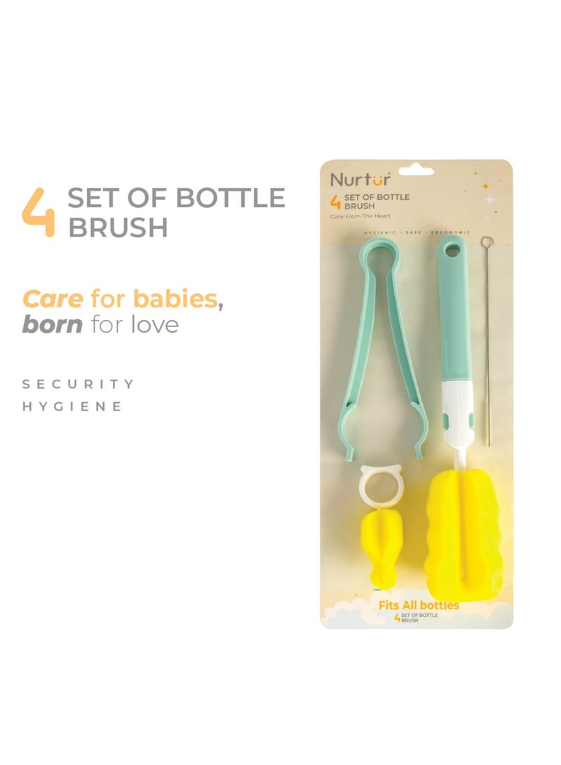 Nurtur 4 in 1 Baby Bottle Brush, Sponge Absorbant brush for effective cleaning with Teat Brush and Sterile Tongs Oncluded - Image 2