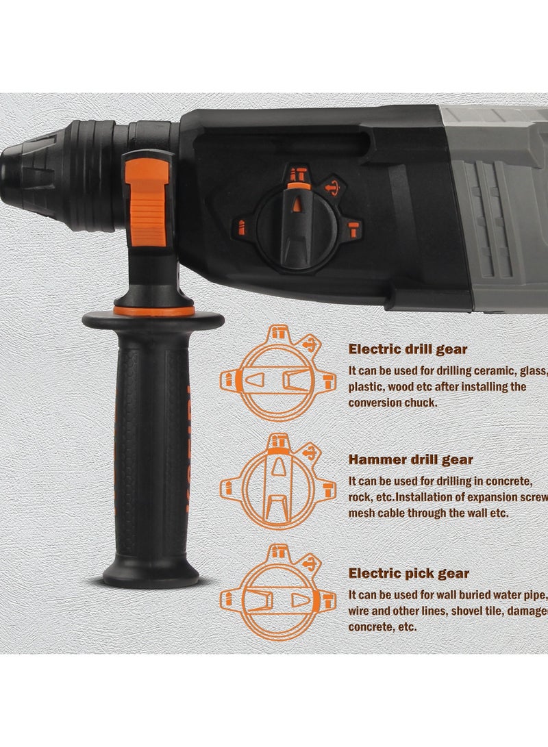 كسيبي مثقاب دوار SDS Plus، مطرقة هدم كهربائية شديدة التحمل بقوة 800 واط للخرسانة، مثقاب مطرقة هدم كهربائية مع قابض أمان مع التحكم في الاهتزاز، بما في ذلك 3 رؤوس مثقاب، وإزميل مسطح ومدبب. - Image 4