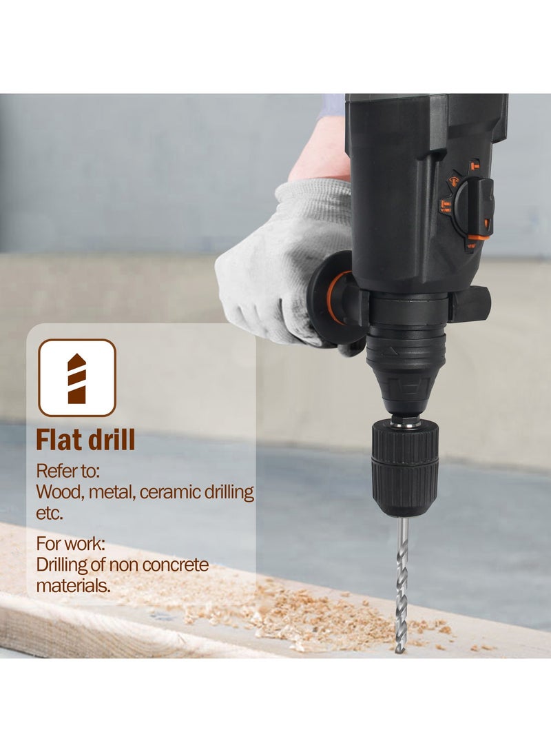 كسيبي مثقاب دوار SDS Plus، مطرقة هدم كهربائية شديدة التحمل بقوة 800 واط للخرسانة، مثقاب مطرقة هدم كهربائية مع قابض أمان مع التحكم في الاهتزاز، بما في ذلك 3 رؤوس مثقاب، وإزميل مسطح ومدبب. - Image 2