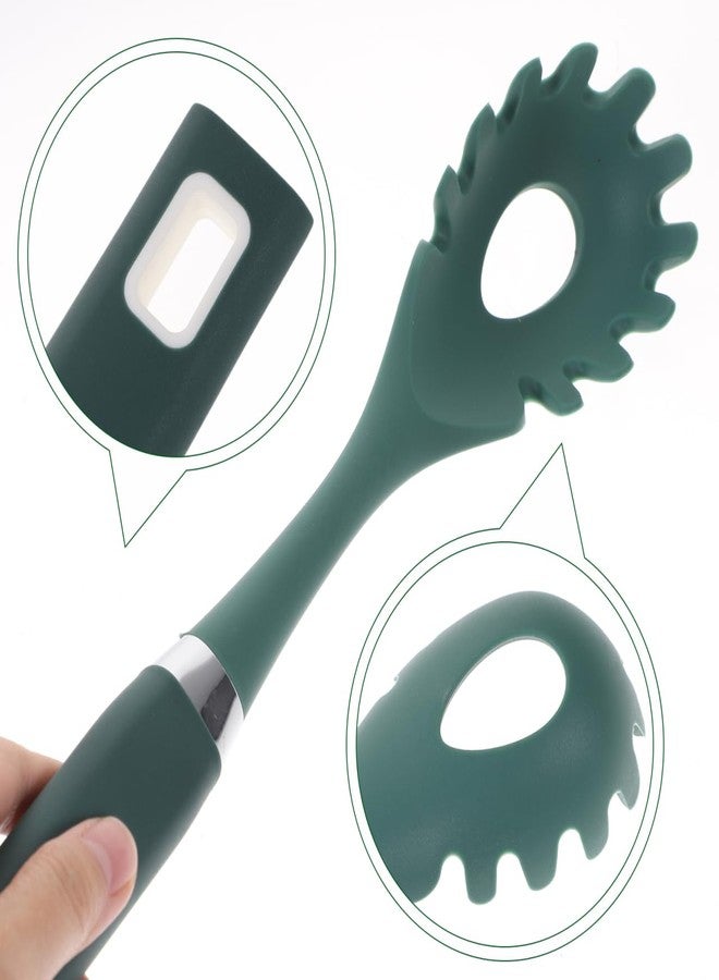 PRETYZOOM Silicone Spaghetti Spoon with Long Handle Multifunctional Pasta Claw Utensil with Drainage and Serrated Edges Comfortable Grip for Easy Noodle Serving and Straining - Image 3