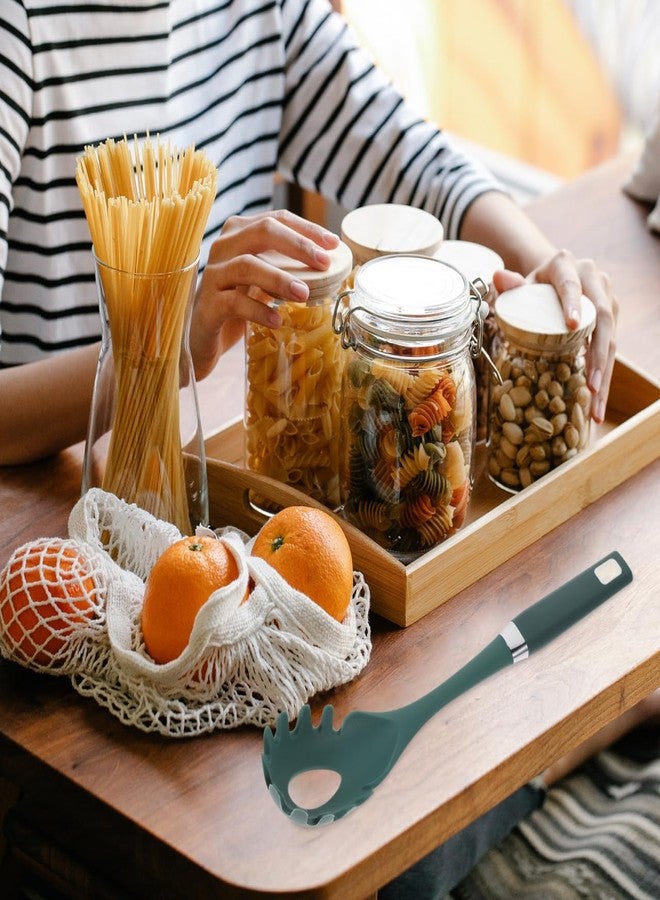 PRETYZOOM Silicone Spaghetti Spoon with Long Handle Multifunctional Pasta Claw Utensil with Drainage and Serrated Edges Comfortable Grip for Easy Noodle Serving and Straining - Image 2
