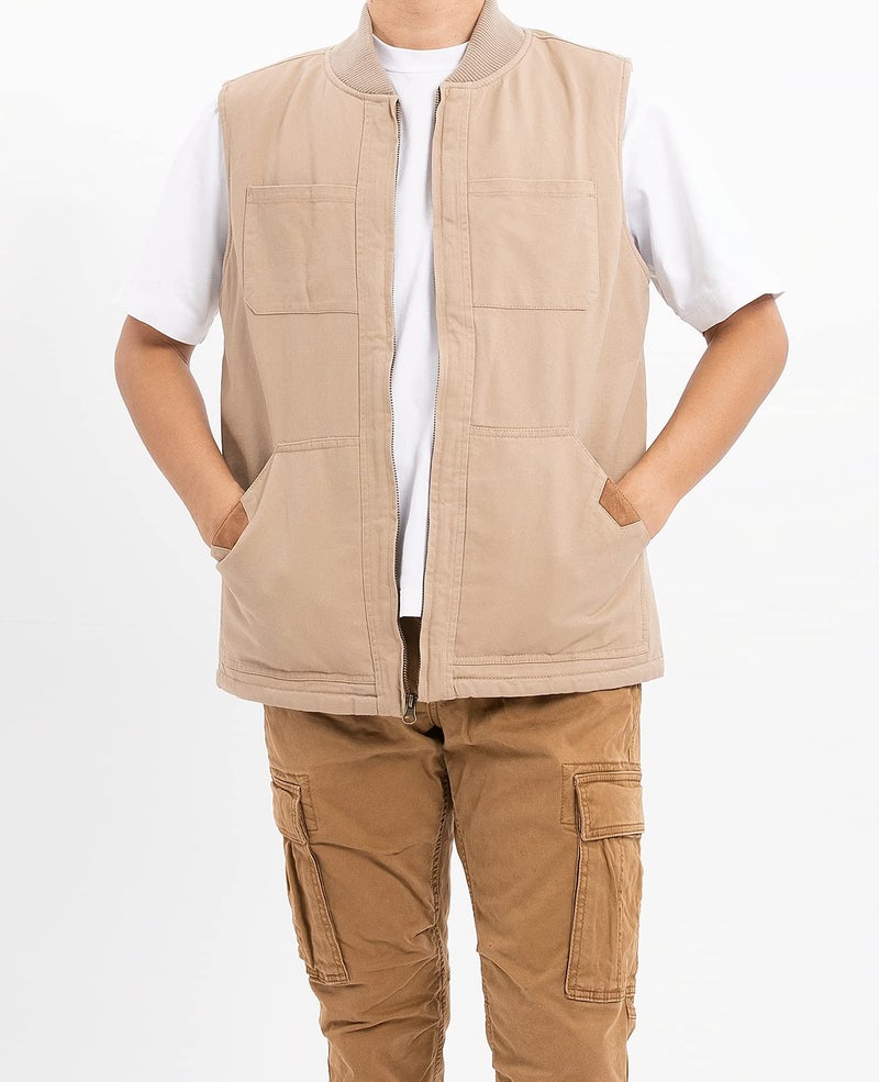 ThCreasa Mens Winter Sleeveless Outdoor Vest Sherpa Fleece Lined Canvas Utility Hunting Work Vest Jackets Khaki L - Image 3