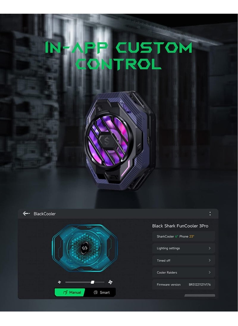 BlackShark - Mobile Phone Cooler, Cellphone Cooling Fan for 2.63-3.46 inches iPhone/Android, Sleep Timer/Fan Speed Settings RGB Phone Radiator, FunCooler 3 Pro - Image 1