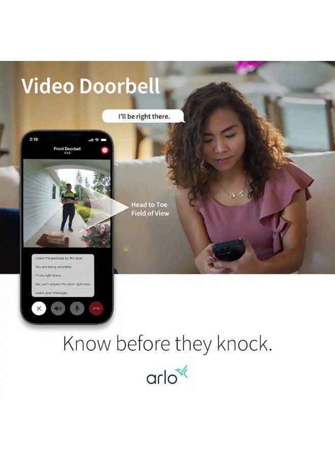 أرلو Arlo Smart Wi-Fi Video Doorbell 2nd Generation - Wired/Battery Operated with 2K Resolution - White - Image 5