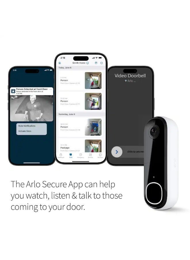 أرلو Arlo Smart Wi-Fi Video Doorbell 2nd Generation - Wired/Battery Operated with 2K Resolution - White - Image 3