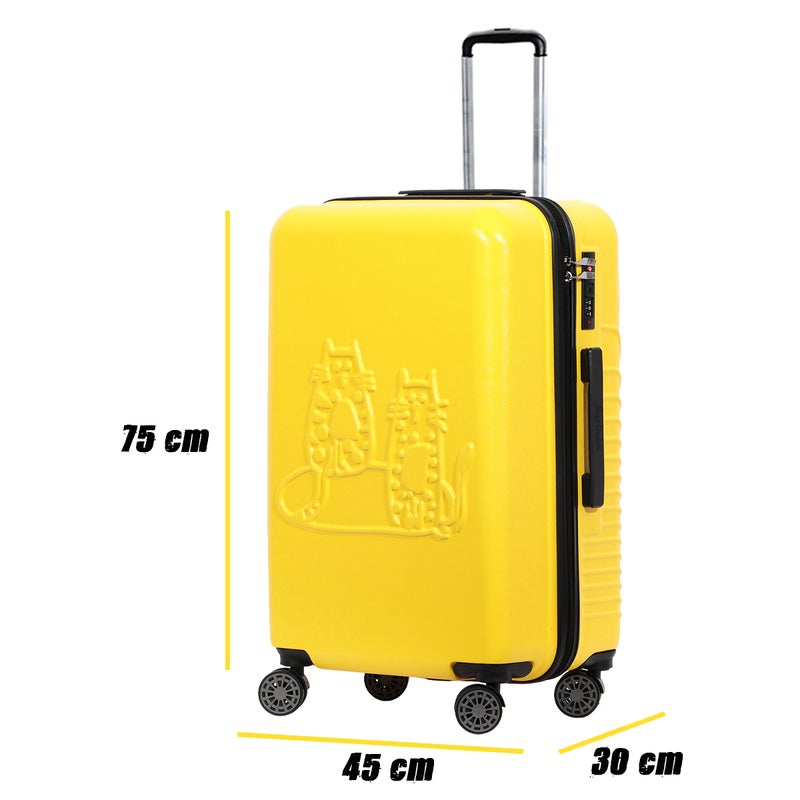 Biggdesign Cats Suitcase Luggage, Hardshell Luggage with Spinner Wheel, Travel Suitcase, Lock System, Lightweight, Yellow, Large, 28 in - Image 3