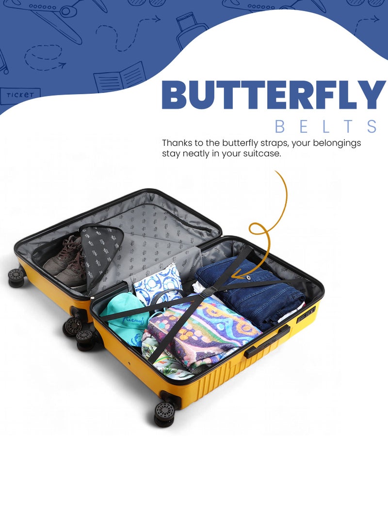 Biggdesign Lightweight Cats Design Checked Luggage with Spinner Wheel and Lock System Yellow 28-Inch