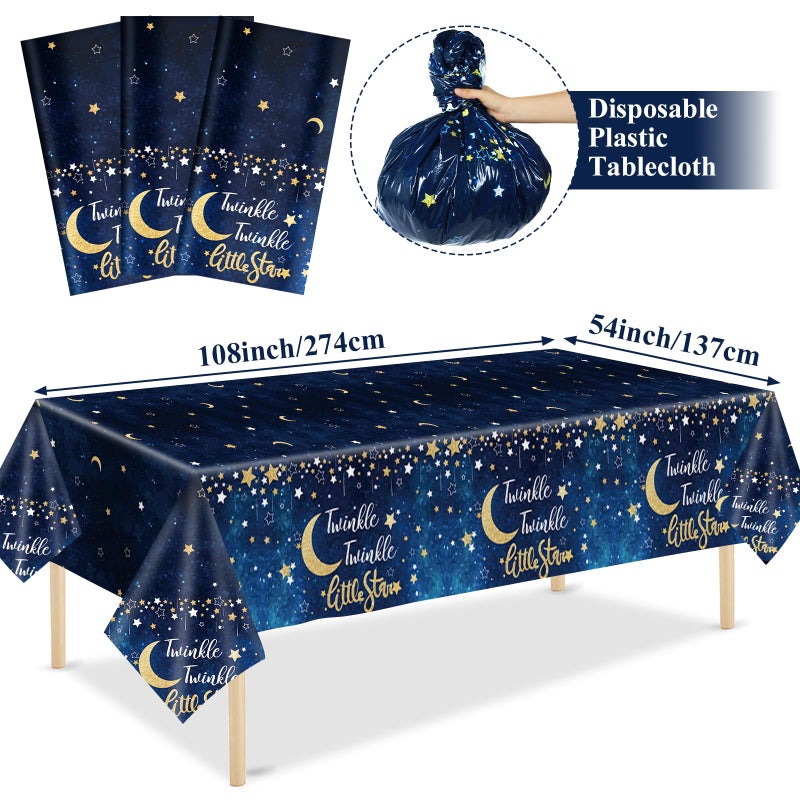 Wiooffen 3pcs Twinkle Twinkle Little Star Tablecloths, 108x54 Inch Gender Reveal Birthday Party Plastic Table Cover Baby Shower Party Decorations Supplies for Baby Girls or Boys - Image 2