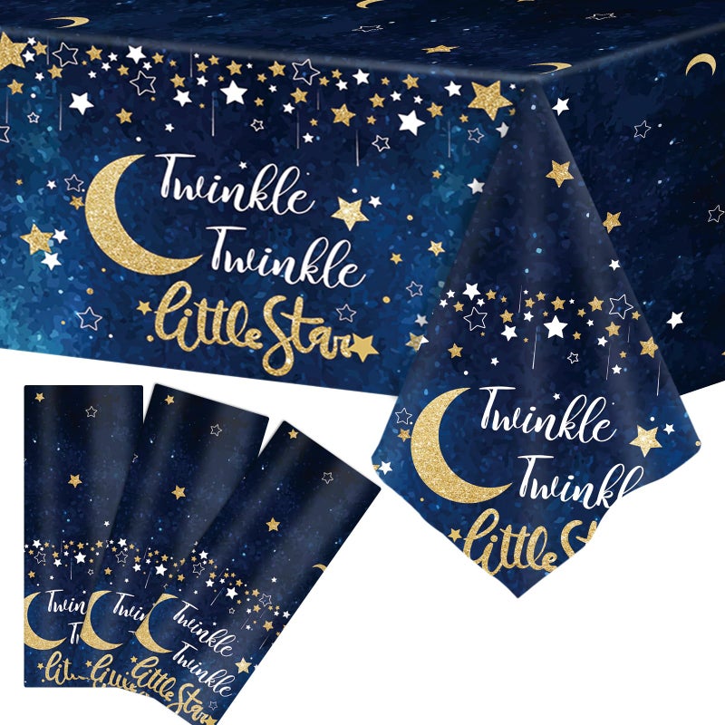 Wiooffen 3pcs Twinkle Twinkle Little Star Tablecloths, 108x54 Inch Gender Reveal Birthday Party Plastic Table Cover Baby Shower Party Decorations Supplies for Baby Girls or Boys - Image 1