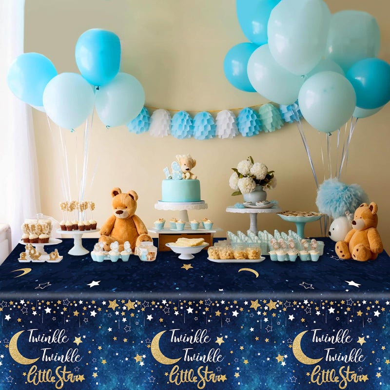 Wiooffen 3pcs Twinkle Twinkle Little Star Tablecloths, 108x54 Inch Gender Reveal Birthday Party Plastic Table Cover Baby Shower Party Decorations Supplies for Baby Girls or Boys - Image 5