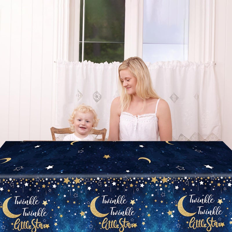 Wiooffen 3pcs Twinkle Twinkle Little Star Tablecloths, 108x54 Inch Gender Reveal Birthday Party Plastic Table Cover Baby Shower Party Decorations Supplies for Baby Girls or Boys - Image 4