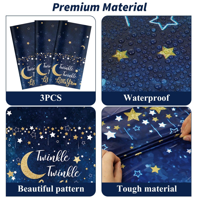 Wiooffen 3pcs Twinkle Twinkle Little Star Tablecloths, 108x54 Inch Gender Reveal Birthday Party Plastic Table Cover Baby Shower Party Decorations Supplies for Baby Girls or Boys - Image 3