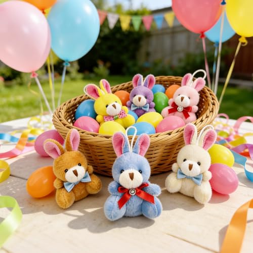 Abakuku 12 Pcs Prefilled Easter Eggs Plush Toy 235in Bright Colorful Eggs Prefilled with Variety Plush Bunnies Easter Basket Stuffers Party Favors Gift Bags - Image 5