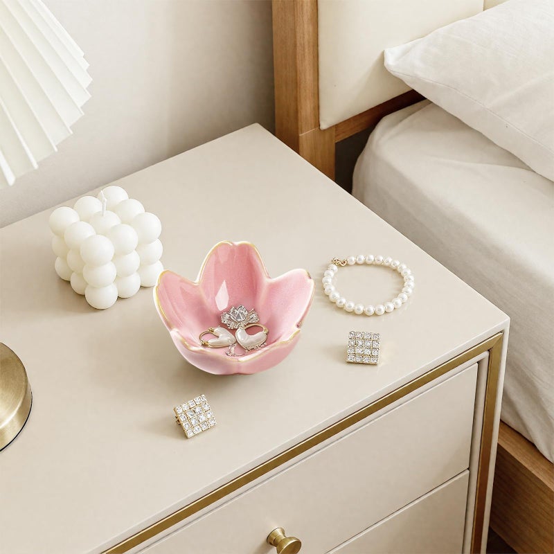 Binoster Jewelry Dish Birthday Christmas Gifts For Women Ceramic Ring Holder Jewelry Tray Vanity Organizer Pink Room Decor Aesthetic Dorm Bathroom Decor Decorative Trinket Dish for Rings Earrings Necklaces - Image 3