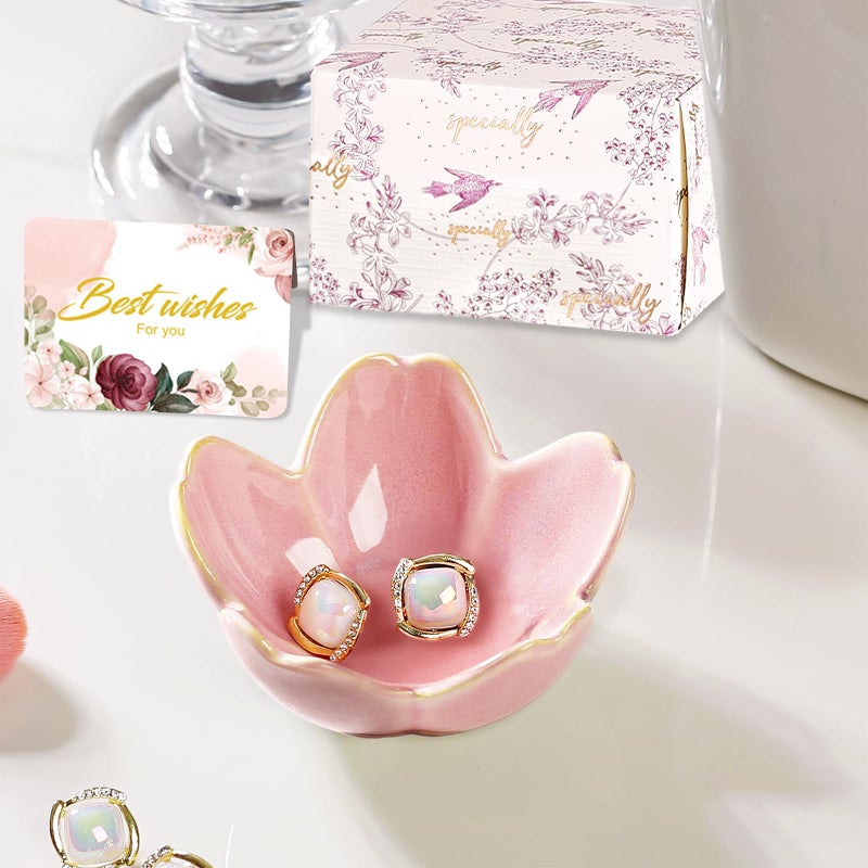 Binoster Jewelry Dish Birthday Christmas Gifts For Women Ceramic Ring Holder Jewelry Tray Vanity Organizer Pink Room Decor Aesthetic Dorm Bathroom Decor Decorative Trinket Dish for Rings Earrings Necklaces - Image 2