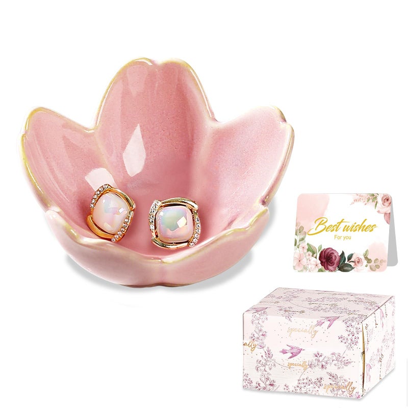 Binoster Jewelry Dish Birthday Christmas Gifts For Women Ceramic Ring Holder Jewelry Tray Vanity Organizer Pink Room Decor Aesthetic Dorm Bathroom Decor Decorative Trinket Dish for Rings Earrings Necklaces - Image 1