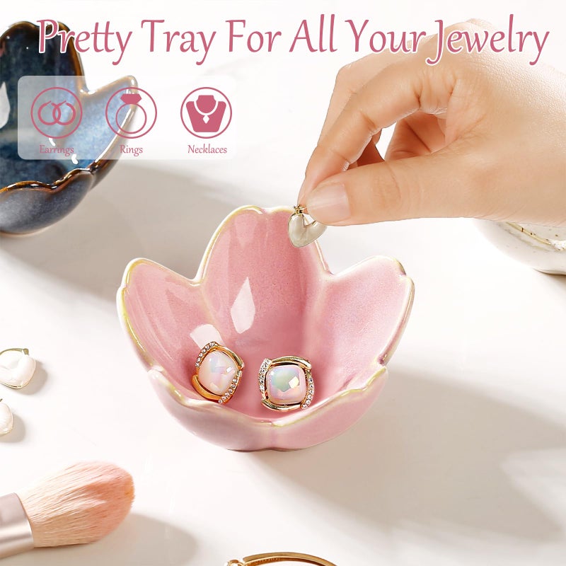 Binoster Jewelry Dish Birthday Christmas Gifts For Women Ceramic Ring Holder Jewelry Tray Vanity Organizer Pink Room Decor Aesthetic Dorm Bathroom Decor Decorative Trinket Dish for Rings Earrings Necklaces - Image 4