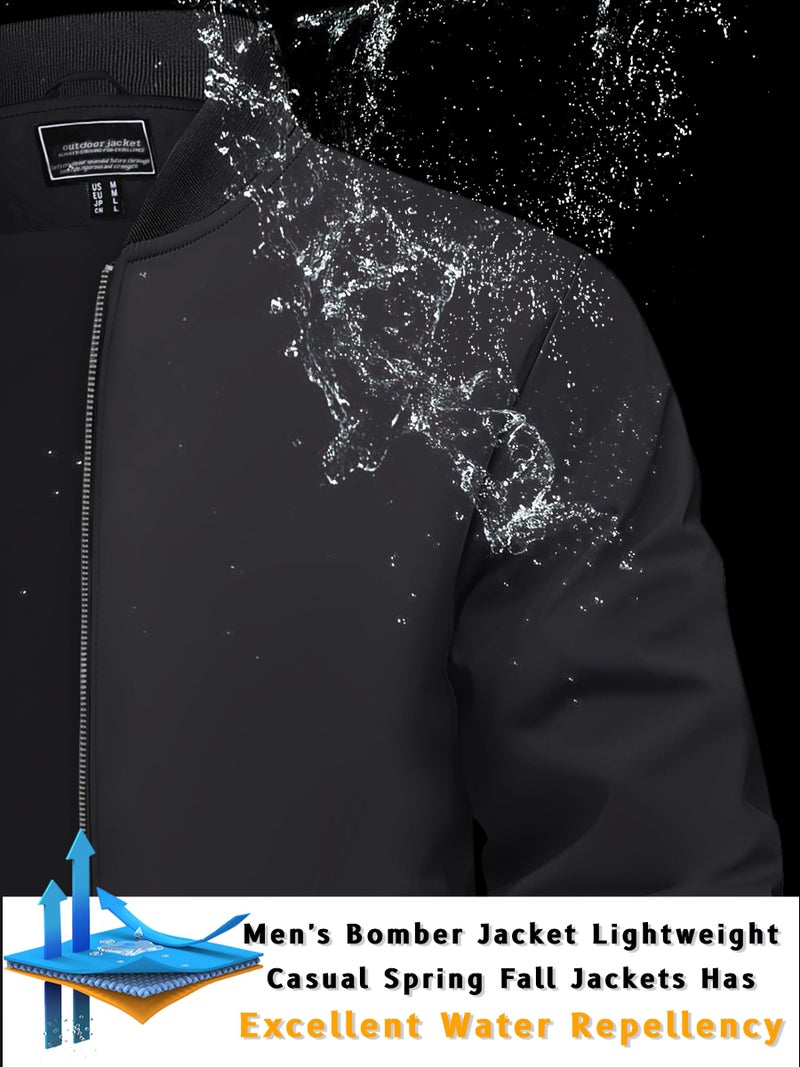 TACVASEN Black Jacket for Men Zip Up Men's Jackets for Spring And Fall Men's Casual Jacket Outdoor Windbreaker Lightweight Bomber Jackets Track Jacket Black S - Image 2