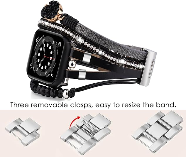 VISOOM Beaded Boho Bracelet Compatible for Apple Watch Band 40mm/38mm/41mm/42mm iWatch Series 10 9 8 7 SE 6/5/4 Women Leather Fashion Cute Handmade Multilayer Wrap Watch Straps for Apple Bands 3/2/1 - Image 5