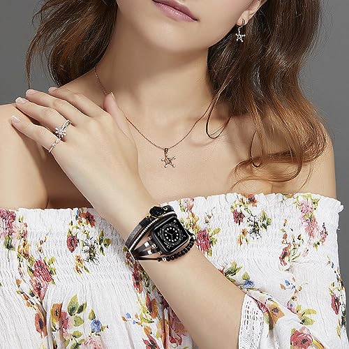 VISOOM Beaded Boho Bracelet Compatible for Apple Watch Band 40mm/38mm/41mm/42mm iWatch Series 10 9 8 7 SE 6/5/4 Women Leather Fashion Cute Handmade Multilayer Wrap Watch Straps for Apple Bands 3/2/1 - Image 4