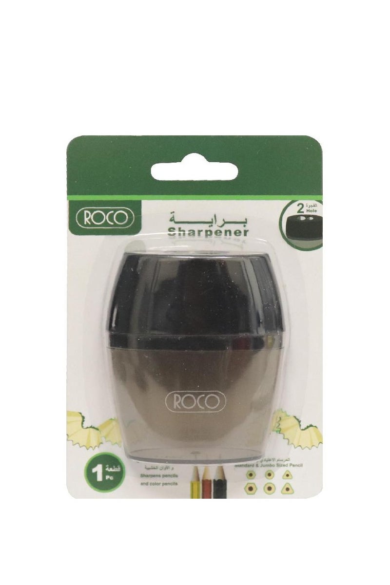 مبراة جيب بفتحتين شفافة سوداء