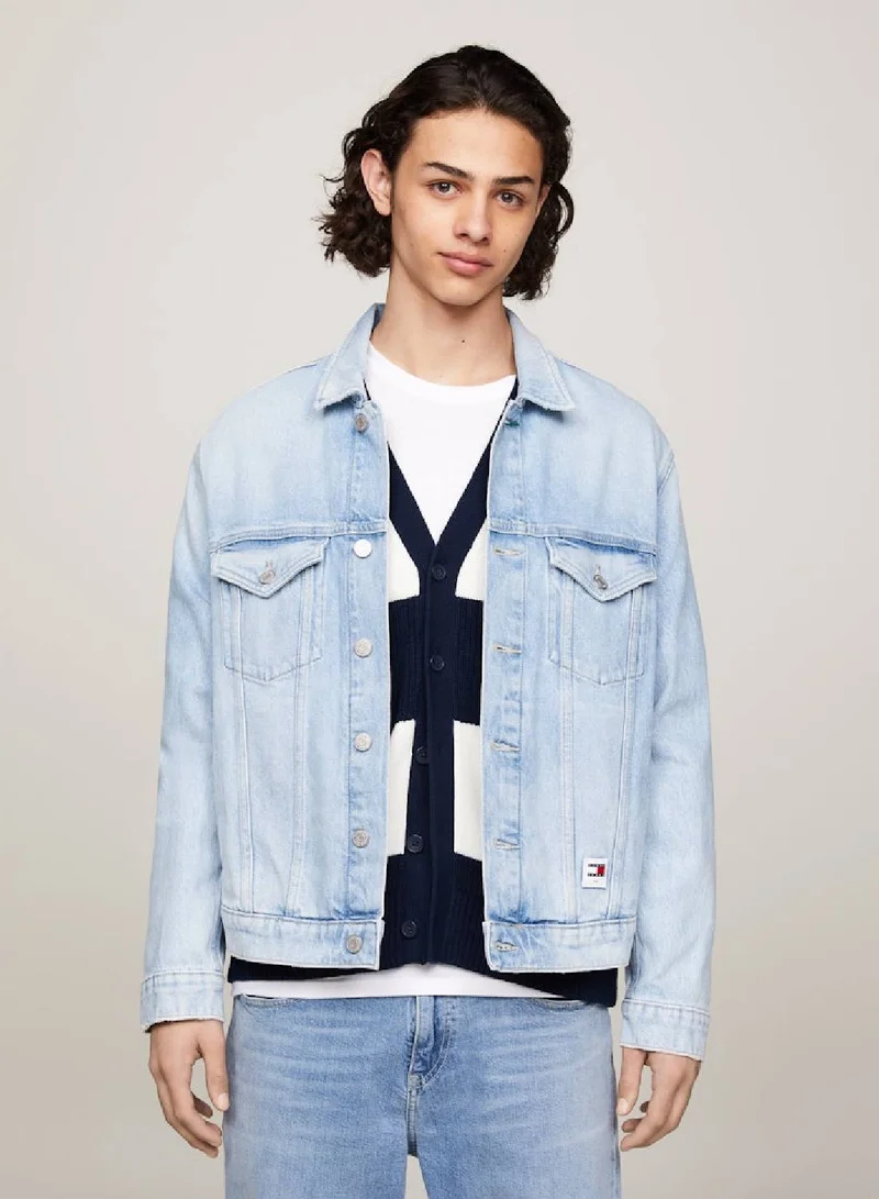 TOMMY JEANS Men's Ryan Classics Faded Denim Trucker Jacket -  Stretch cotton denim, Light Blue