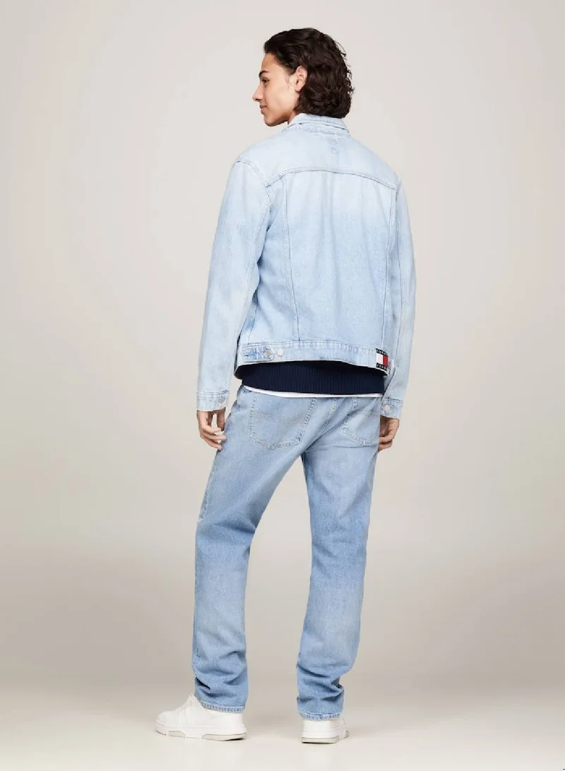 TOMMY JEANS Men's Ryan Classics Faded Denim Trucker Jacket -  Stretch cotton denim, Light Blue
