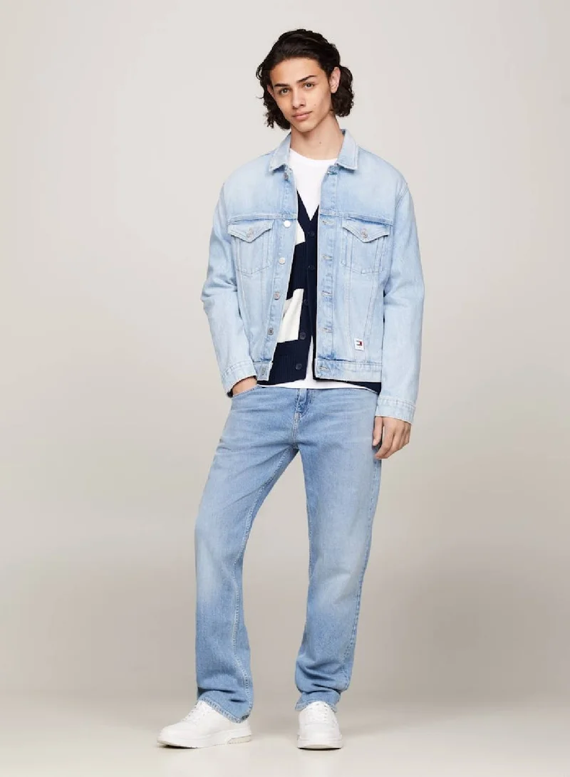 TOMMY JEANS Men's Ryan Classics Faded Denim Trucker Jacket -  Stretch cotton denim, Light Blue
