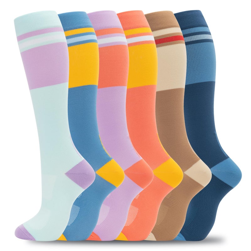 fenglaoda Compression Socks for Women Men Support Circulation 6 Pairs Socks For Nurse, Travel, Flight - Image 1