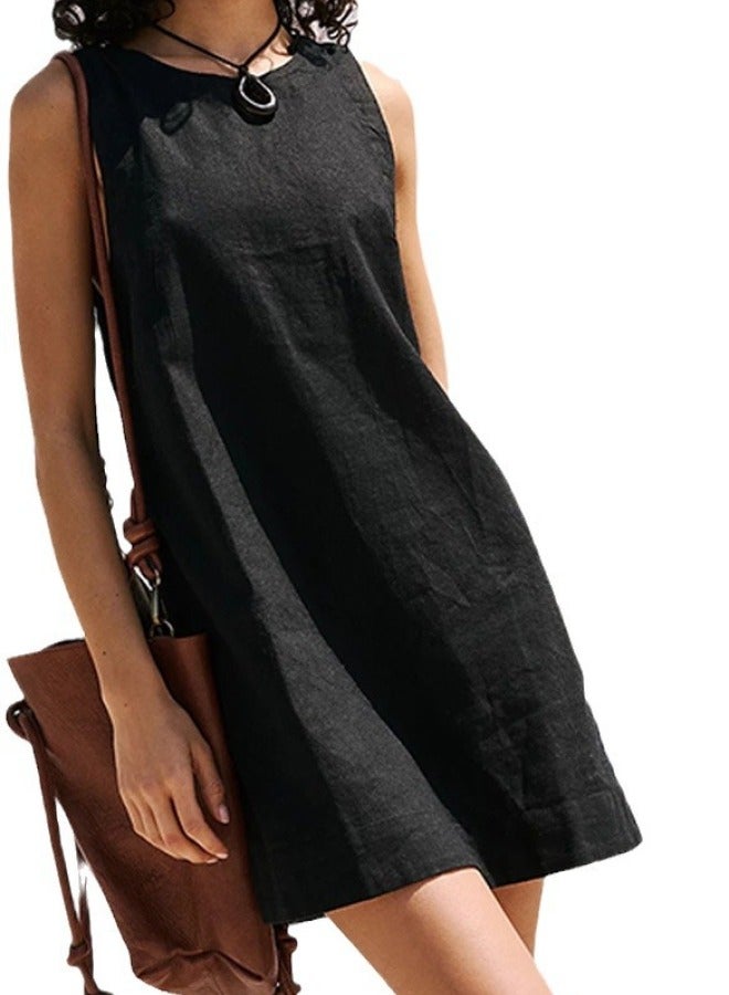 Yailla Summer Cotton Linen Vest Dress 