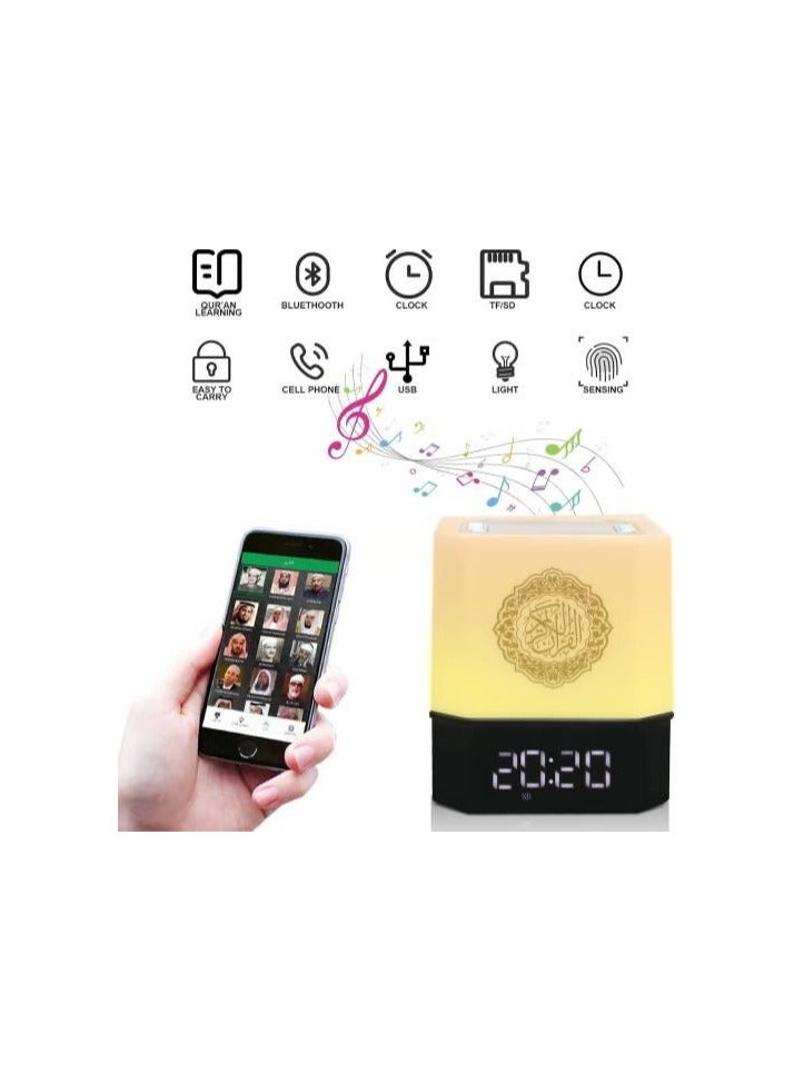 Equantu Touch Lamp Quran Speaker with Bluetooth, Remote and App Control, Digital Clock, 7 Color Light Modes, Quran Recitation, Tafseer, and Multi Languages Translation Special Gift for Eid Mubarak and Hajj  - Image 2