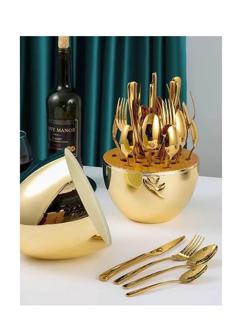 30 Piece Stainless Steel Spoon Set with Gold Egg Stand: Luxury Design, Perfect Gift for Bride Bu (Gold)  - Image 2