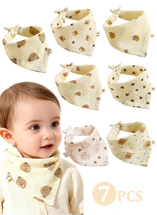 7 Pcs Unisex Baby Triangle Drool Bibs, Soft Absorbent Muslin Cotton Bandana Bibs, Suitable for Infant Teething, Drooling and Daily Use - Image 1