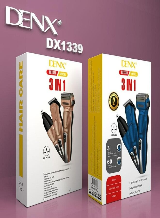 Denx 3 in 1 Hair Clipper Dual Battery Durable Power Multicolor - Image 1